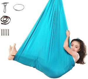 HUŚTAWKA SENSORYCZNA TERAPEUTYCZNA DLA DZIECI HAMAK 280x150cm 100kg Błękitna 8