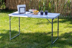 Stolik turystyczny stół składany ogrodowy walizka z uchwytem do przenoszenia i regulacją wysokości 120x60x70 cm biały 11