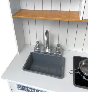 Drewniana kuchnia dla dzieci KiddieCookey Biała akcesoria + koszyk pieczywa 12