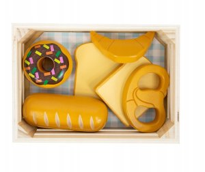 Drewniana kuchnia dla dzieci KiddieCookey Biała akcesoria + koszyk pieczywa 3