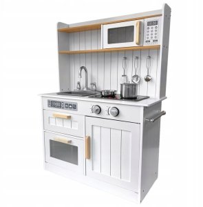 Drewniana kuchnia dla dzieci KiddieCookey Biała akcesoria + koszyk pieczywa 5