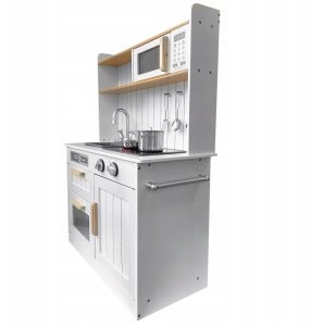 Drewniana kuchnia dla dzieci KiddieCookey Biała akcesoria + koszyk pieczywa 6