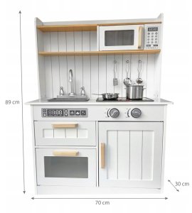 Drewniana kuchnia dla dzieci KiddieCookey Biała akcesoria + koszyk pieczywa 7