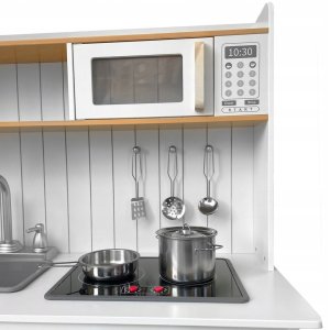 Drewniana kuchnia dla dzieci KiddieCookey Biała akcesoria + koszyk pieczywa 8