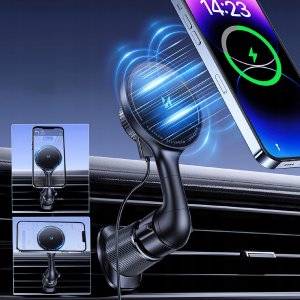 Uchwyt samochodowy Wozinsky WCT5-6S4Y z ładowarką indukcyjną Qi/MagSafe 15W na kratkę nawiewu - czarny 5