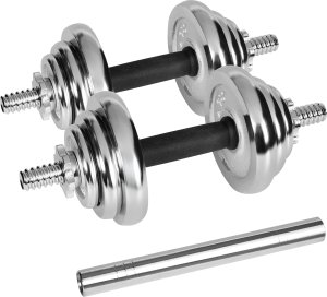 Hantle żeliwne chromowane regulowane w walizce z gryfem, zestaw 20kg REBEL ACTIVE 2