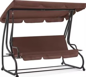 Huśtawka Czteroosobowa Ogrodowa Bujana Daszek Wolnostojąca Brązowa LEAN 2