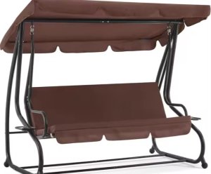 Huśtawka Czteroosobowa Ogrodowa Bujana Daszek Wolnostojąca Brązowa LEAN 3