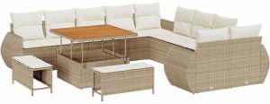 vidaXL Zestaw sof ogrodowych , 13 części, z poduszkami w kolorze beżowym, z akacjowego polirattanu. 2