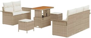 vidaXL Beżowy 8-częściowy zestaw sof ogrodowych od z poduszkami, wykonany z poli ratanu akacjowego. 2