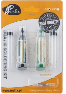 SET LUTOWNICZY ROSFIX TOPNIK PŁYNNA CYNA PASTA 138C 2X TŁOCZEK IGŁA FLUX 3