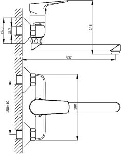 SOTBE INARI Bateria kuchenna ścienna . Ruchoma wylewka 35 cm 4