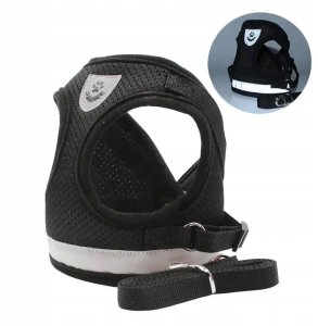 SZELKI BEZUCISKOWE SPACEROWE REGULOWANE ODBLASK DLA KOTA + SMYCZ ROZMIAR M 4