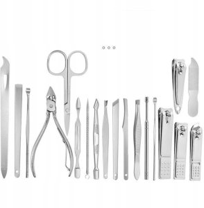 ZESTAW DO MANICURE PEDICURE DO PAZNOKCI 20EL PRZYBORNIK NOŻYCZKI CĄŻKI ETUI 12