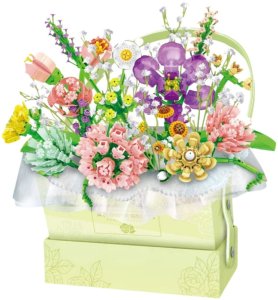 Klocki Konstrukcyjne Kompozycja W Pudełku Box Kwiatowy Zielony LED 750el. LEAN Toys 2