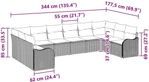 vidaXL Zestaw sof ogrodowych , 10 części, z beżowymi poduszkami 7