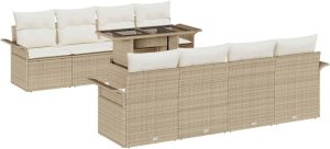 vidaXL Zestaw wypoczynkowy do ogrodu z 9 częściami i poduszkami w kolorze beżowym, z polirattanu 2