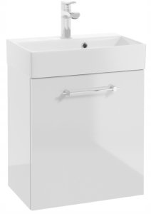 Szafka łazienkowa wisząca z umywalką 60x50cm Biały połysk uchwyt chrom Elara 2