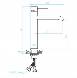 Bateria łazienkowa umywalkowa stojąca stal nierdzewna chrom NOIA 3