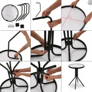 Zestaw mebli ogrodowych stolik szklany okrągły 50cm i 2 krzesła składane Tadar Patio 7