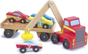 Melissa & Doug Drewniana Laweta z 4 Autkami Wyścigowymi (19390) 3