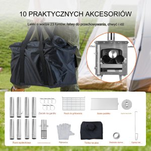 Vevor Kuchenka piec kempingowy grzejny do namiotu opalany drewnem komin 217 cm 3