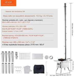 Vevor Kuchenka piec kempingowy grzejny do namiotu opalany drewnem komin 217 cm 6