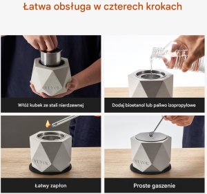 Biokominek kominek wolnostojący na taras stół ogrodowy stojący beton 12cm 7