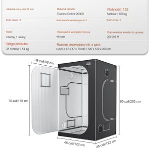 Namiot do uprawy roślin namiot uprawowy 122 x 122 x 203 cm 12