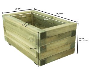 DUŻA DREWNIANA DONICA OGRODOWA IMPREGNAT 80X47X37,5 CM 2