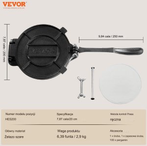 PRASA DO TORTILLI RĘCZNA PRASKA ŻELIWNA DO PLACKÓW NALEŚNIKÓW KEBABA 20CM 6