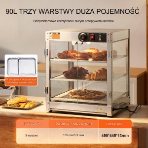 Witryna grzewcza pogrzewacz do żywności 3-poziomy 800W 2