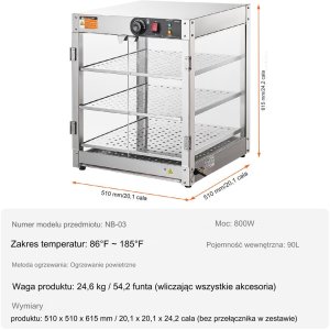 Witryna grzewcza pogrzewacz do żywności 3-poziomy 800W 6
