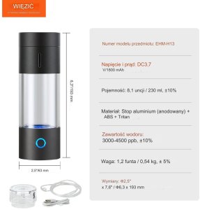 Generator wody wodorowej Jonizator wody 230ml 6
