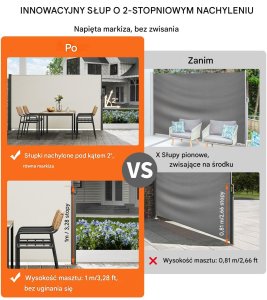 Markiza boczna parawan osłona na taras roleta przeciwsłoneczna 180 x 350 cm 2
