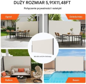 Markiza boczna parawan osłona na taras roleta przeciwsłoneczna 180 x 350 cm 5