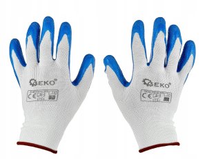 Rękawice ochronne poliestrowe r. 9 /latex biało-niebieskie/ (12/240) 2