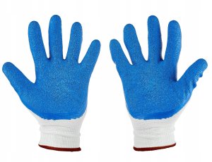 Rękawice ochronne poliestrowe r. 9 /latex biało-niebieskie/ (12/240) 3