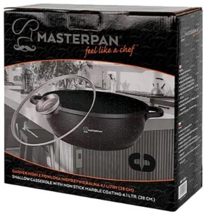 Wok Aluminiowy 28cm 3,3l z pokrywką. Powłoka Marmurowa. Masterpan 3