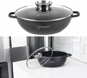Wok Aluminiowy 28cm 3,3l z pokrywką. Powłoka Marmurowa. Masterpan 4