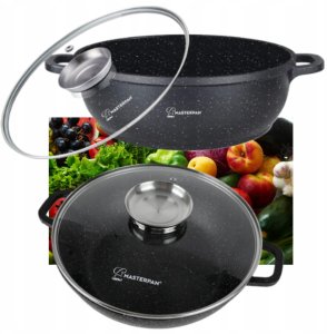 Wok Aluminiowy 28cm 3,3l z pokrywką. Powłoka Marmurowa. Masterpan 5