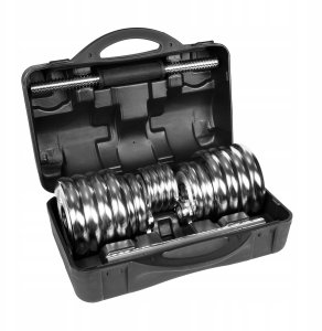 Hantle żeliwne chromowane regulowane w walizce z gryfem, zestaw 30kg REBEL ACTIVE 6