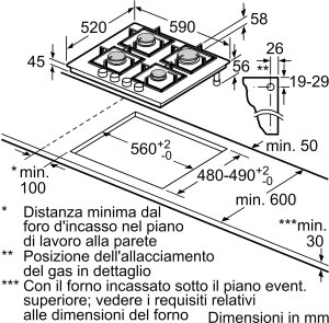 Płyta grzewcza Bosch Serie 4 PNP6B6K40 płyta kuchenna Czarny Wbudowany 59 cm Gaz 4 stref(y) 7