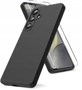 krainaGSM Etui do Samsung S25 CASE Gumowe CZARNE Matowe Silikon Slim + SZKŁO 9H 2