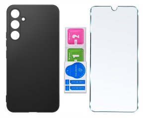 krainaGSM Etui do Samsung S25 CASE Gumowe CZARNE Matowe Silikon Slim + SZKŁO 9H 6