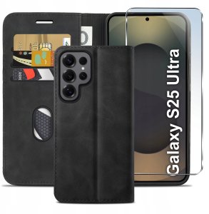 ETUI Z KLAPKĄ do Samsung S25 Ultra Zamykane Magnetyczne Skórzane + Szkło 2