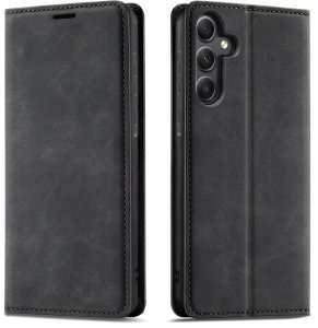 krainaGSM ETUI Z KLAPKĄ do Samsung S24 Zamykane Magnetyczne Kabura Czarne + Szkło 3