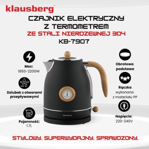 CZAJNIK ELEKTRYCZNY 1,7L Z TERMOMETREM KLAUSBERG KB-7907 RETRO 9