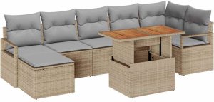 vidaXL Zestaw do jadalni w ogrodzie z poduszką 8 pcs Beżowy i szary 2