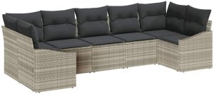 vidaXL Zestaw do jadalni w ogrodzie z poduszką 7 pcs Jasnoszary 2